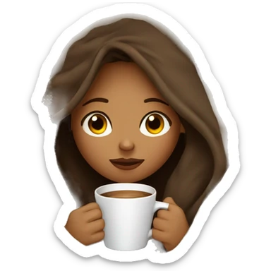 girl inside a blanket sipping coffee eyes closed brown hair with tanned skin and long lashes  sticker