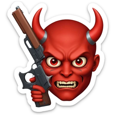 Una cara de diablo  con una pistola sticker