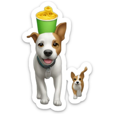 A cup on head of a dog who walk on road sticker