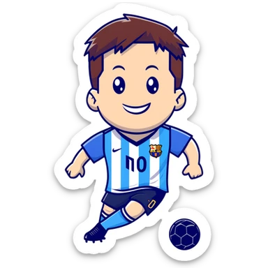lionel messi smiling wearing a blue and white striped soccer jersey sticker