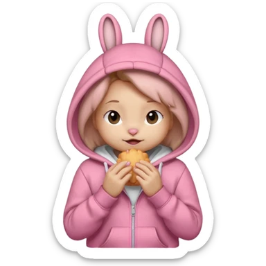 Bunny wearing Pink Palm Puff hoodie and biting lip with eyes closed  sticker