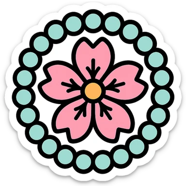 pastel sakura flower with a pearl border, color outline icon style sticker
