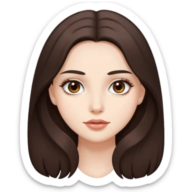 pretty girl, long hair, brown eyes, natural lips, white skin, dark brown hair sticker
