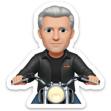 Black and Gray haired white guy riding Harley Davidson looking at camera sticker