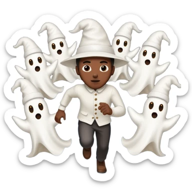 A black male being chased by ghosts with pointy white hats sticker