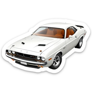 Accurate white 1971 Dodge Challenger, precise 30-degree three-quarter view, maintaining proper proportions and structure, detailed front grille and headlights, all-white exterior, iOS emoji style sticker