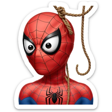 spiderman hanging himself with a noose made of webs by the throat sticker