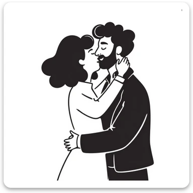 curly haired girl kissing a man with a beard, romantic couple kiss sticker