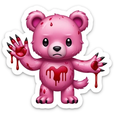 Pink gloomy bear blood smudges with paw claw sticker