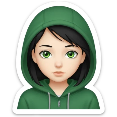 Green eyes black hair girl in hoodie sticker