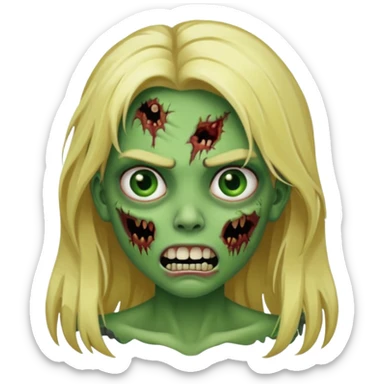 girl zombie with blonde long hair with teeth green skin and serious face sticker
