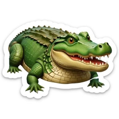 cinematic-crocodile-realistic-full-body-lounging-emoji,-massive-scaled-body-partially-submerged-in-shallow-water,-head-tilted-dramatically,-rough-green-and-brown-hide-textured-with-deep-ridges,-simplified-yet-realistic-focused-features, head held high sticker