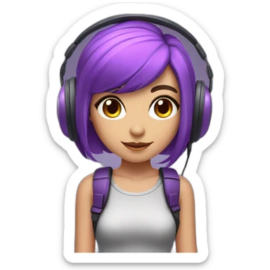 cute gamer girl with headset short purple hair sticker