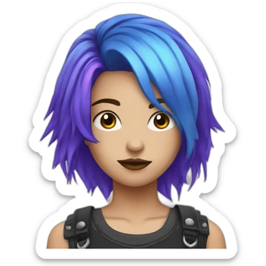Blue purple hair punk girl sticker