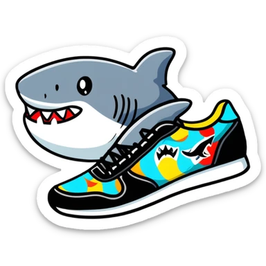 Colorful Bape sneaker with shark face design, bright colors, street style fashion sneaker sticker