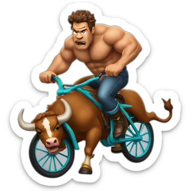 a raging bull riding his bicycle super hard with big legs sticker