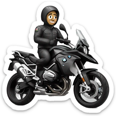 caricatura de un Motero saludando, Montado en una bmw f800r negra  sticker