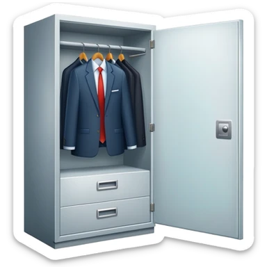 Cartoon style wardrobe cabinet with neat business attire visible through open door sticker