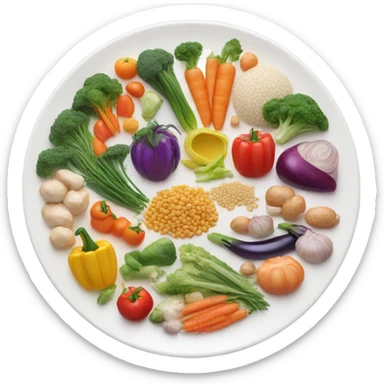 round white plate full of healthy food sticker