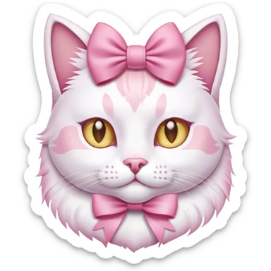 pink white cat with a pink bow sticker