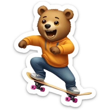 a bear skateboarding in the mountain  sticker