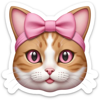 Tabby and white cat with boba eyes with pink bow on her head sticker