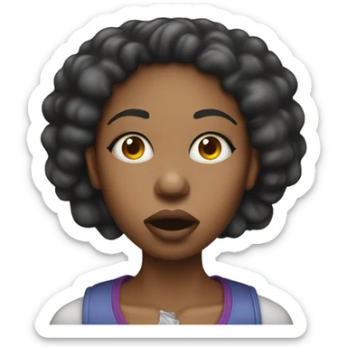 a light skin black woman blowing a gum sticker