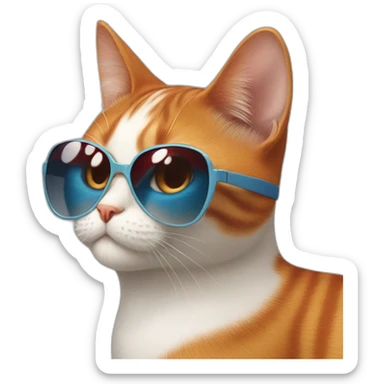 cat whit sunglasses and heels and red hair on top and blue paws sticker