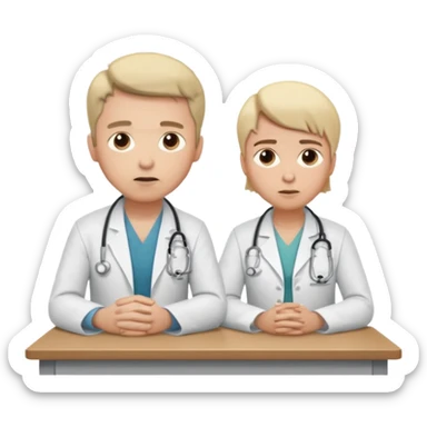 un medico y su paciente, sentados en una mesa  sticker