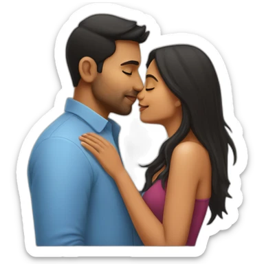 short Indian girlfriend kissing her caucasian boyfriend sticker