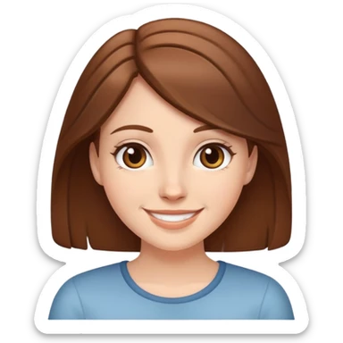 White girl with brown hair, friendly smiling face sticker