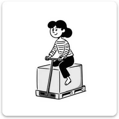hand-drawn doodle of a person riding a pallet truck sticker