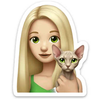 blonde girl long hair holding sphynx cat with green eyes  sticker