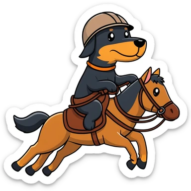 A Beauceron dog riding a horse sticker