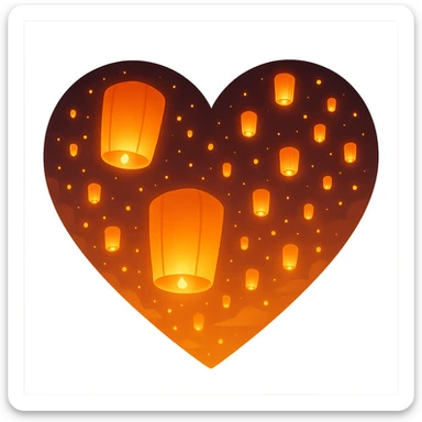 heart with a glowing lantern festival theme, clean digital illustration sticker