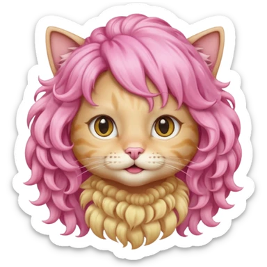 Blonde cat wearing pink curly wig sticker