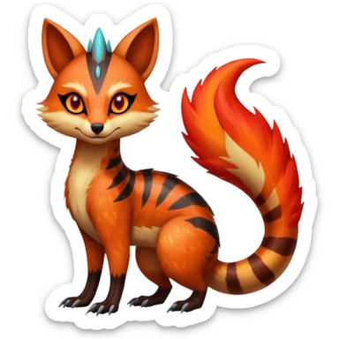 Fiery Wicked Cool Hot Edgy Badass Genet-Numbat-Sergal-Meloetta-Vernid-fusion-hybrid-creature sticker