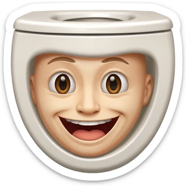 a human head, often with a distorted, grinning expression, emerging from a white, black, or gray toilet bowl sticker