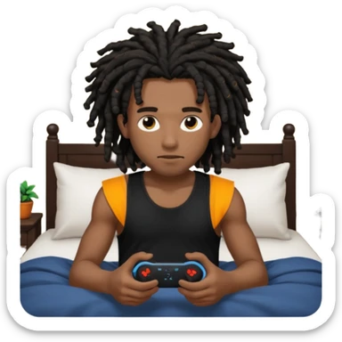 my black boyfriend in his bed with a black singlet on playing video games black curly dreadlocks  sticker