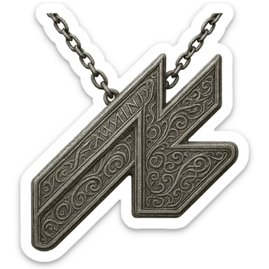 Create an Elden Ring talisman version of the Assetto Corsa logo. The talisman should be silver with intricate engravings and suspended from a chain. The background should be transparent. sticker