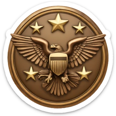 Bronze military badge with stars and an eagle sticker