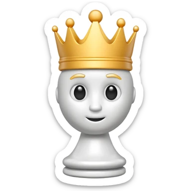 3D emoji style chess piece, cute glossy white king chess icon, soft rounded shapes, big expressive cartoon eyes, smooth plastic texture, vibrant colors, studio lighting, centered composition, transparent background, high resolution, minimal, modern emoji design, soft shadow, ultra detailed, 4k sticker