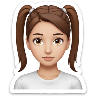 Chica de pelo con una cola de clean look  y marrón con ojos color marrón  y una camiseta blanca y la piel blanca con pestañas y maquillada clean look  sticker