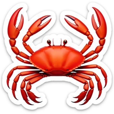 Cinematic Noble Red Crab Portrait Emoji, Poised and commanding, with a sturdy, angular exoskeleton of vivid scarlet red and sharply defined pincers, deep-set, intense eyes on stalks, Simplified yet sharp and sophisticated features, highly detailed, glowing with a soft, oceanic glow, high shine, intelligent and formidable, stylized with an air of coastal authority, focused and alert, soft glowing outline, capturing the essence of a watchful crustacean guardian that appears ready to scuttle out of the screen with determined power! sticker