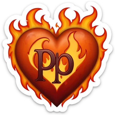 Can you make a dark orange heart with a dark red letter in the middle in a gothic style, the letter is P, I also want it to have some flames sticker