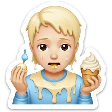 A person with 15 IQ crying over an ice cream sticker
