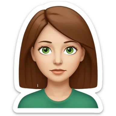 middle age woman with green eyes and shoulder length straight brown hair sticker