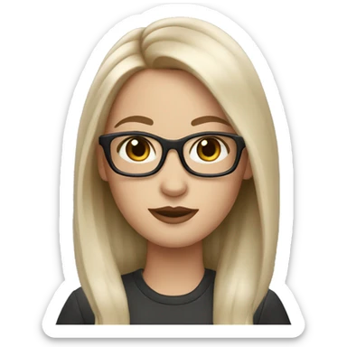 memoji white girl with long dark brown hair and oval glasses sticker
