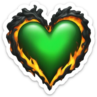 Black flame green Heart sticker
