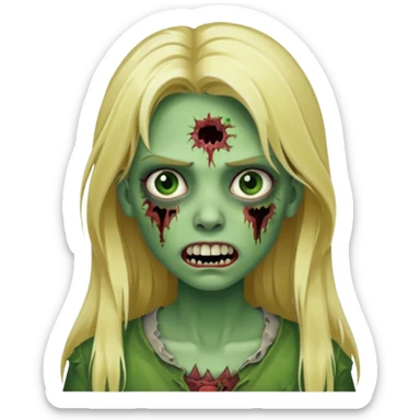 girl zombie with blonde long hair with teeth green skin and serious face sticker